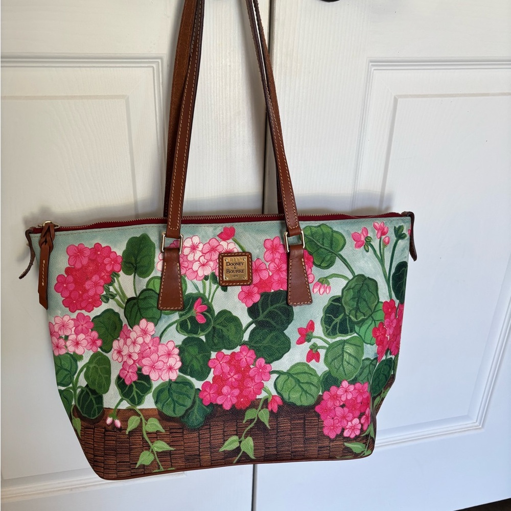 Dooney & Bourke Green and Pink Floral Tote